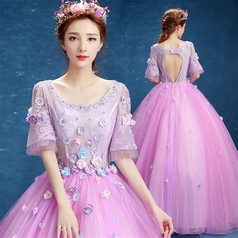 Real Luxury Light Purple Flower Beading Medieval Dress Renaissance Gown