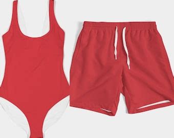 Matching Swimwear Set Swimsuit Bikini Trunks And Accessories For Couples Orange Jungle Print Etsy