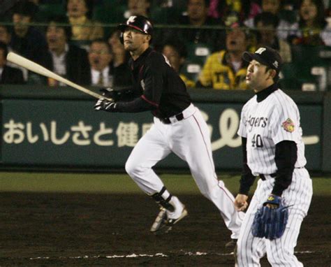 阪神との日本シリーズ第3戦の七回、：「幕張の安打製造機」福浦和也 写真特集：時事ドットコム