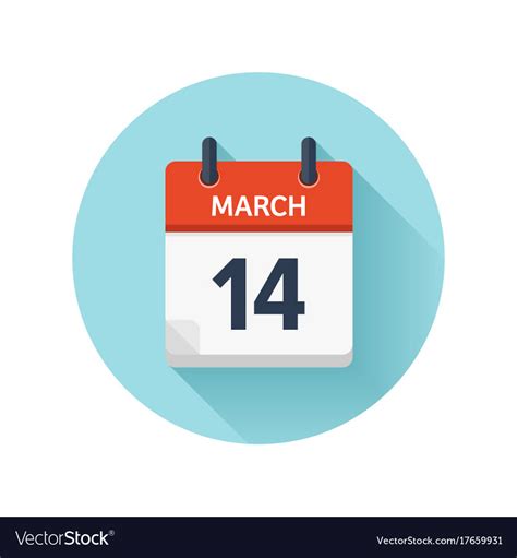 March 14 Flat Daily Calendar Icon Date Royalty Free Vector