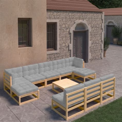 Vidaxl Piece Patio Lounge Set With Cushions Solid Wood Pine Pcs