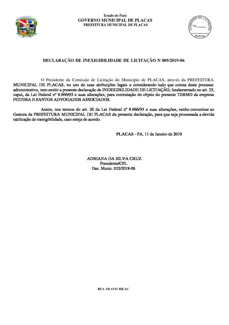 DECLARAÇÃO DE INEXIGIBILIDADE 005 2019 09 Prefeitura Municipal de