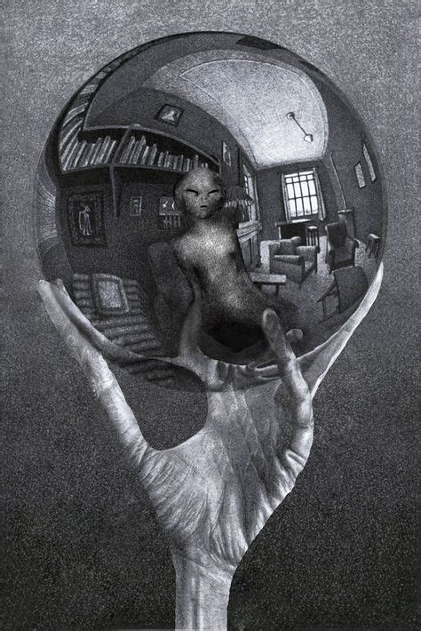 Hand With Reflecting Sphere Alien By Blu0range Escher Art