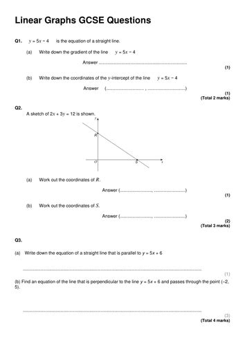 Linear Graphs Gcse Questions Teaching Resources