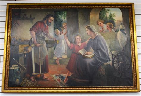 45.5" x 66" Holy Family in Wood Shop Oil Painting | T. H. Stemper Co.