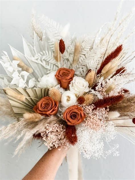 Rust Pampas Grass Bridal Bouquet In 2021 Orange Wedding Flowers