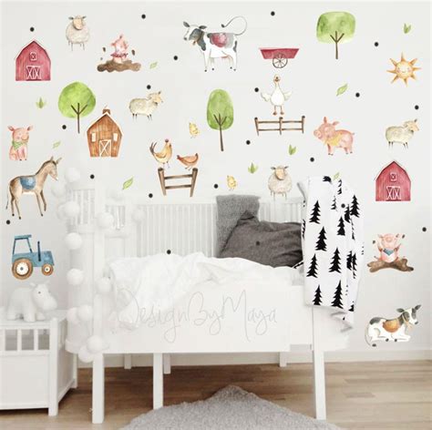 Farm Animals Decals Watercolor Nursery Art Wall Art Pig Cow - Etsy