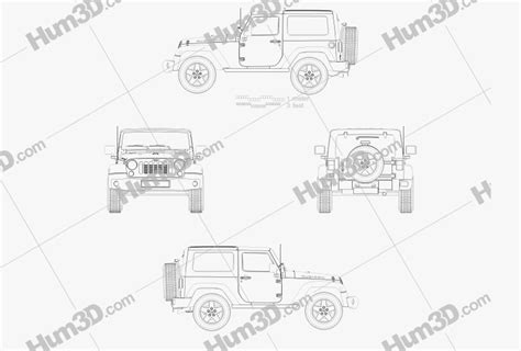 Jeep Wrangler Rubicon Hardtop 2010 蓝图 3DModels