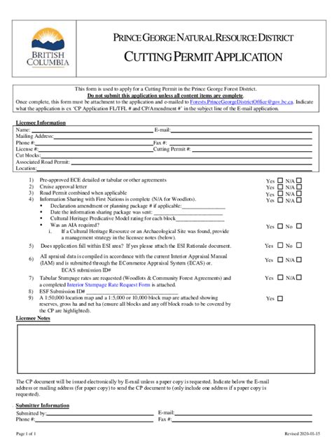 Fillable Online Prince George Natural Resource District Cutting