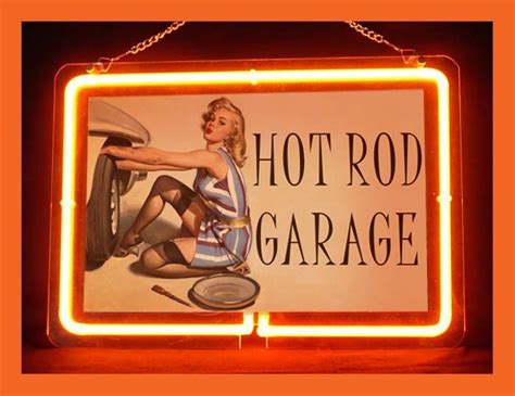 Pin Up Girl Garage Hot Rod Hub Bar Display Advertising Neon Sign Other Collectible Lighting