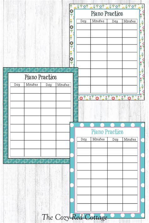 The Cozy Red Cottage 7 Free Piano Practice Tracker Sheets