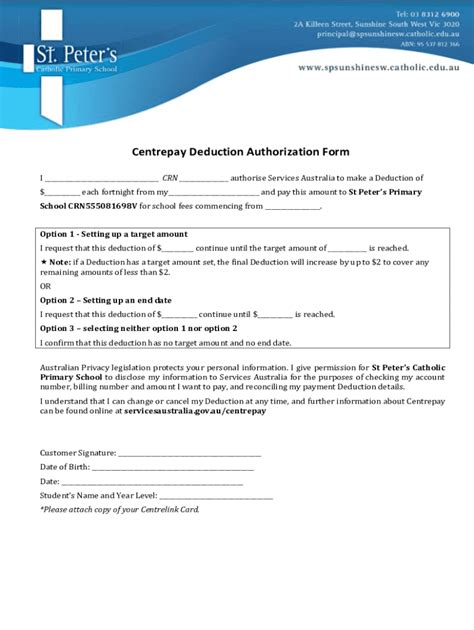 Fillable Online Centrepay Deduction Authorization Form Fax Email Print