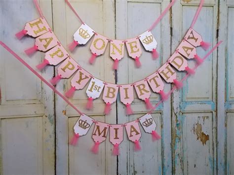 Happy 1st Birthday Girls Name Banner And One Banner With Etsy