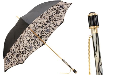 Women Classic Umbrellas - Stylish umbrella for woman, with leather handle and geometric prints