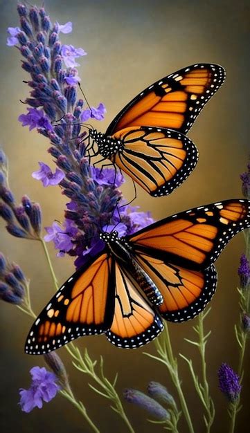 Premium AI Image | Monarch butterflies on a lavender flower