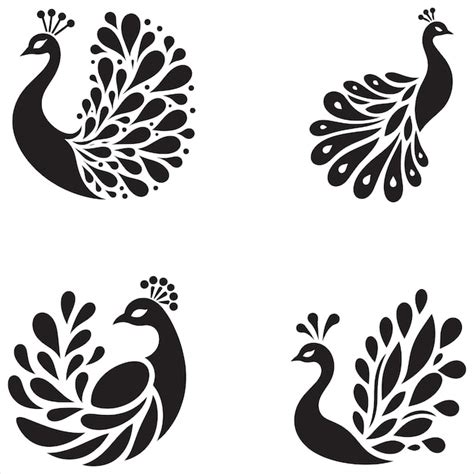 Peacock Silhouette Design Black And White Color Icon Flat Simple Mehndi