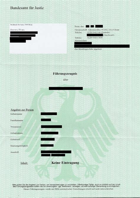 Führungszeugnis 2019 Musterübersetzung Vorlage für Übersetzung