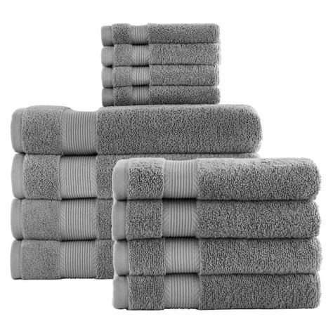 StyleWell HygroCotton Stone Gray 12 Piece Bath Towel Set AT17642 Stone