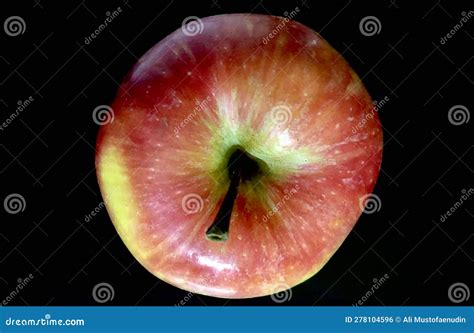 Top View Of Fresh Organic Red Apple Isolated On Black Background Stock