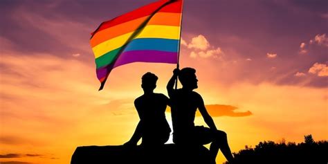 Premium AI Image Two Gay Men With Rainbow Flag Concept Of LGBT Pride AI Generated