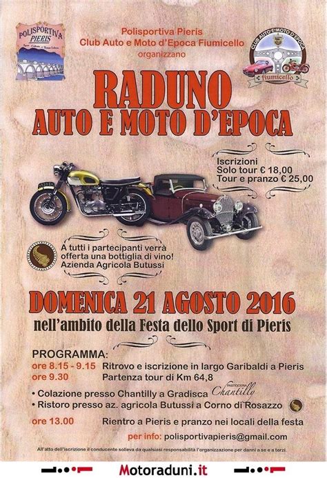 Raduno Auto E Moto D Epoca Motoraduno Pieris Go Dal Al