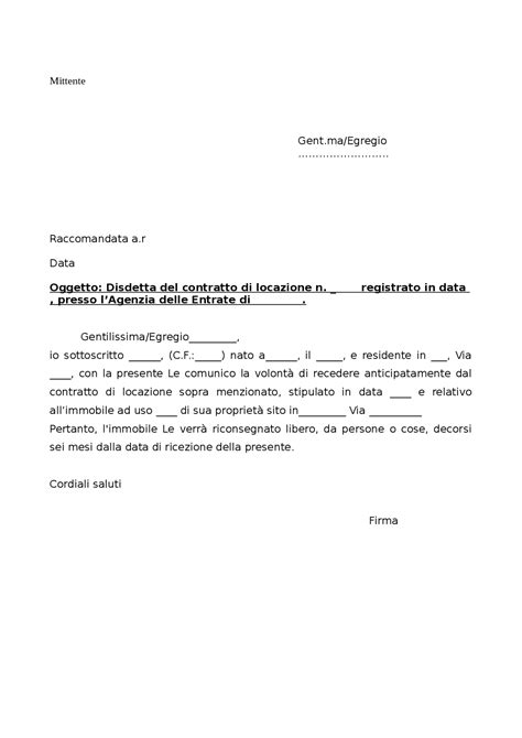 Modello Lettera Disdetta Contratto Lettera Cv Esempio