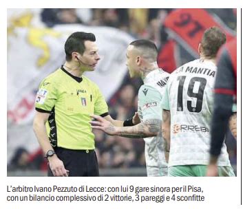 Il Tirreno Pisa Palermo Arbitra Pezzuto I Precedenti