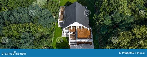 Drone View On Modern House Panorama Stock Image Image Of Facade