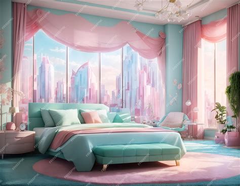 Premium AI Image | Photo of a vibrant bedroom with a pink and blue ...