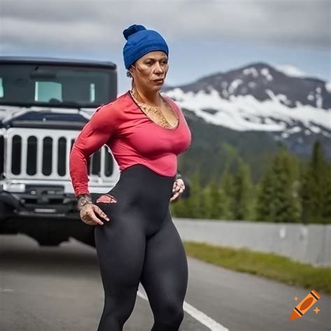 Photorealistic Fashion Photo Of A Mature Muscular Woman In Spandex On