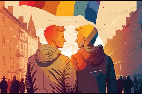 Two Young Men In Love Walk In Gay Pride Generative Ai Stock Illustration Illustration Of