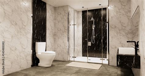 Granite Tiles white and black wall design Toilet, room modern style. 3D ...