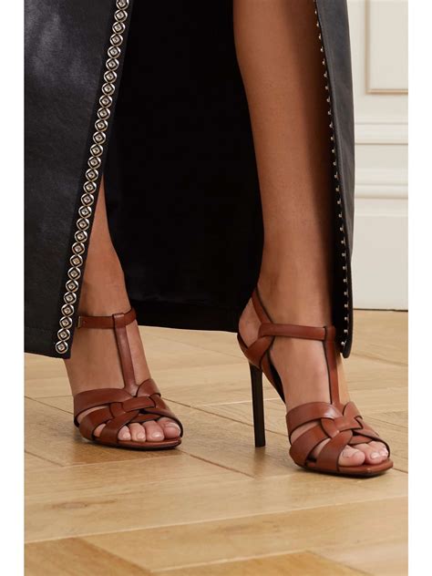 Tan Tribute Woven Leather Sandals Saint Laurent Net A Porter