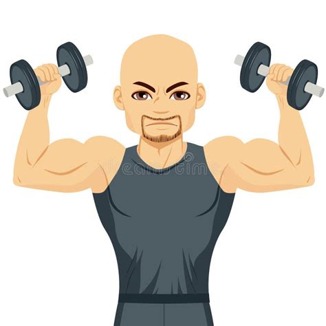 Muscular Bald Bodybuilder Shows Biceps And Poses Stock Vector