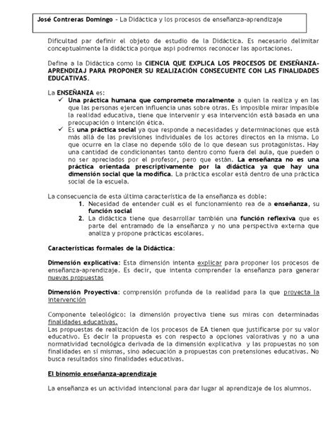 José Contreras Domingo La Didáctica Y Los Procesos De Enseñanza