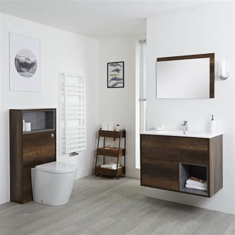 Conjunto De Baño Con Diseño Abierto De Color Roble Oscuro Completo Con