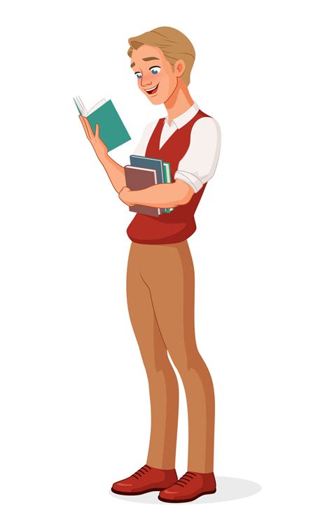 Young Man Reading An Interesting Book Cartoon Vector Illustration