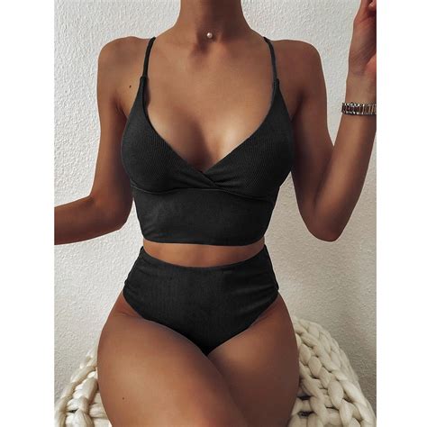 Tejiojo Women S Bathing Suit Clearance Women Striped Push Up High Cut Hight Waist Halter Bikini