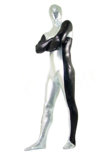 Silver And Black Shiny Metallic Unisex Skin Suits Second Skin Zentai