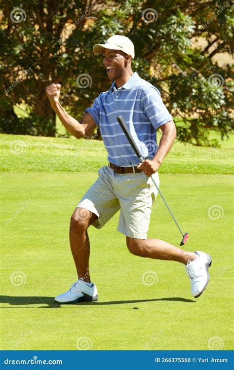 Nice Birdie Full Length Shot Of A Golfer Celebrating A Great Shot