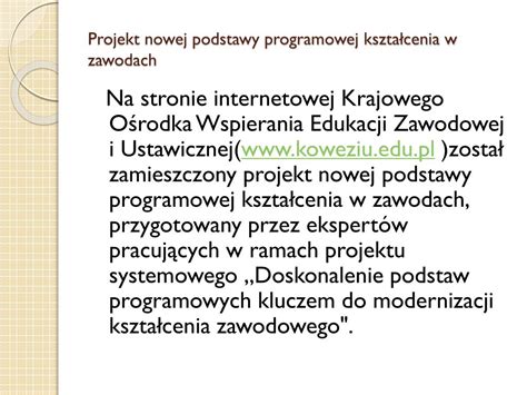 Ppt Projekt Nowej Podstawy Programowej Kszta Cenia W Zawodach