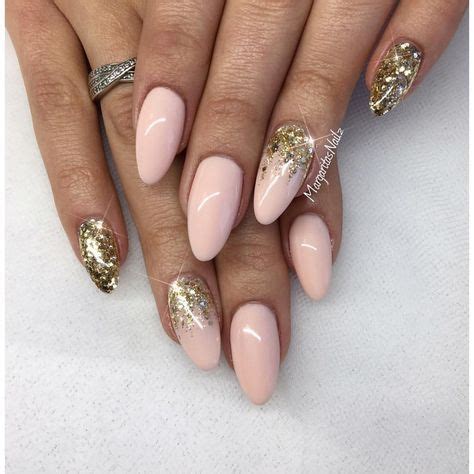 Nude almond nails with gold glitter ombré Gold Glitter Nails Nude Nails Ombre Nails Glitter
