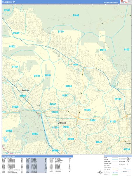 Glendale California Wall Map Basic Style By Marketmaps Mapsales