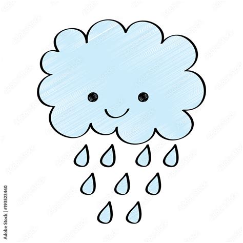 Cute Cartoon Happy Cloud Rain Drops Vector Illustration Drawing Design