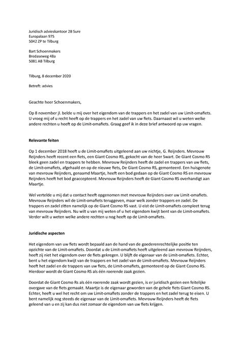 Adviesbrief Casus Reijnders JSV1 Juridisch Advieskantoor 2B Sure