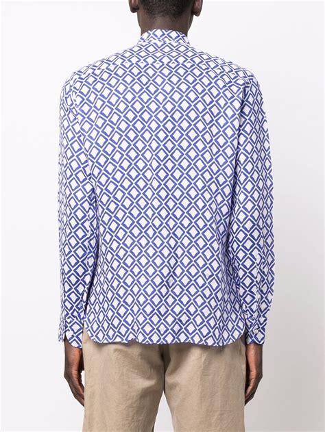 Peninsula Swimwear Geometric Print Linen Shirt Blue Farfetch