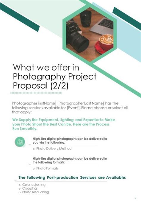 One Pager Photography Project Proposal Template Presentation Graphics