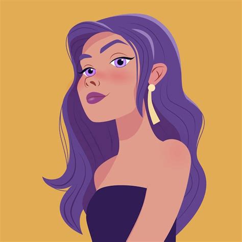 Retrato De Estilo De Dibujos Animados De Una Hermosa Chica Con Cabello