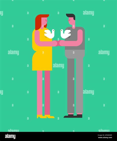 Couple Embraces Doves In Heart Free Love Concept Stock Vector Image