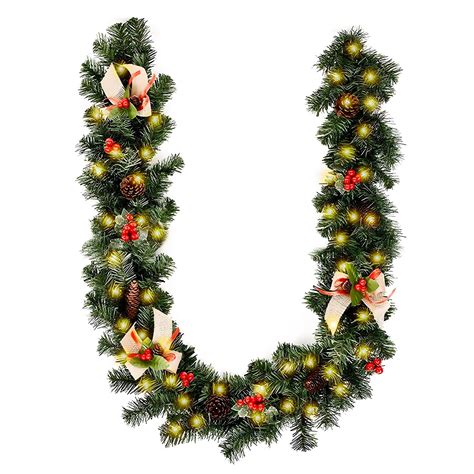 Ft Christmas Garland With Lights Battery Operated Pre Lit Garland